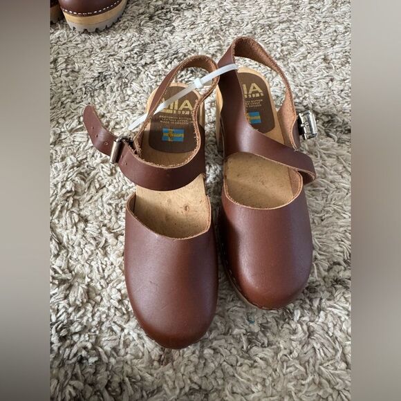 Mia Abba Swedish 70's style wooden clog heels women's - Picture 2 of 3